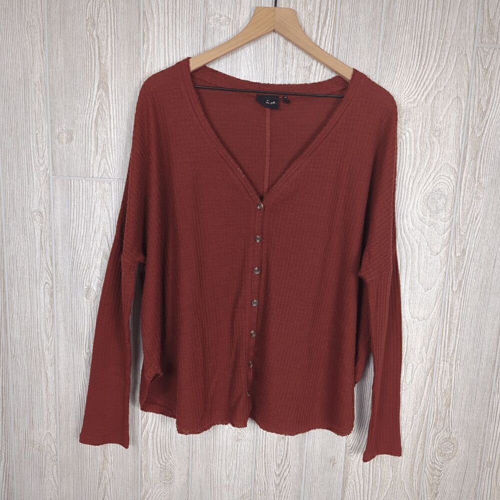 Urban Outfitters Out From Under Jojo Waffle Knit Button Up Shirt Rust Small